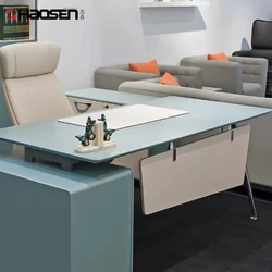 Simple modern I shaped Blue computer desk director office desk for executive Working office furniture(09002)