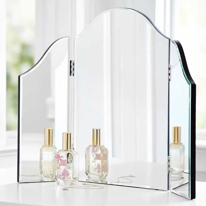 Clear home mirror floating wave shape tripple make up mirror