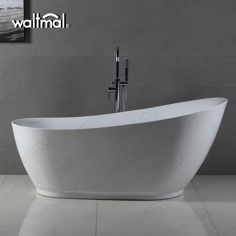 Waltmal Boat Shape Bathtub Soaking Tub Deep Freestanding Tub Bath