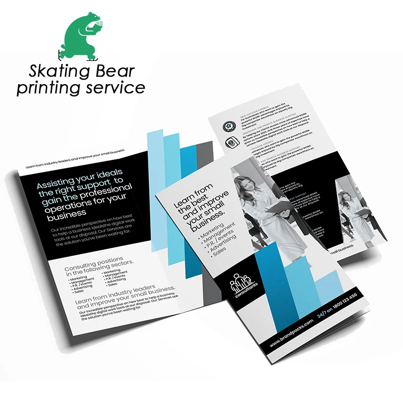 Z stylish folded leaflet brochure printing service A4 200 gsm glossy art paper with Hot Stamping fast delivery