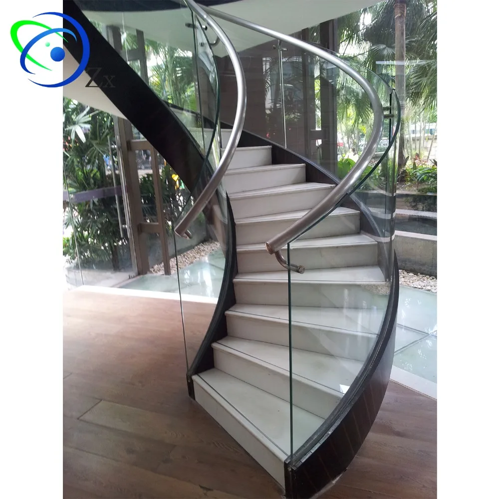 Curved stair glass balustrade standoff fittings /spiral staircase handrail/cambered glass railing