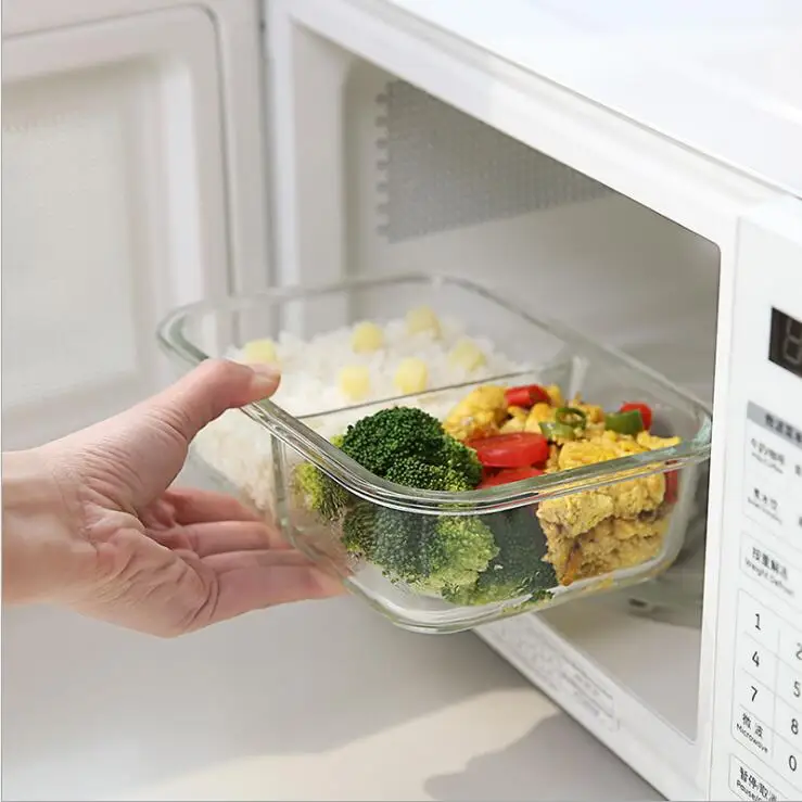 NEW Wholesale easy snap lock high borosilicate microwavable 2 Compartment glass prep meal food container lunch box
