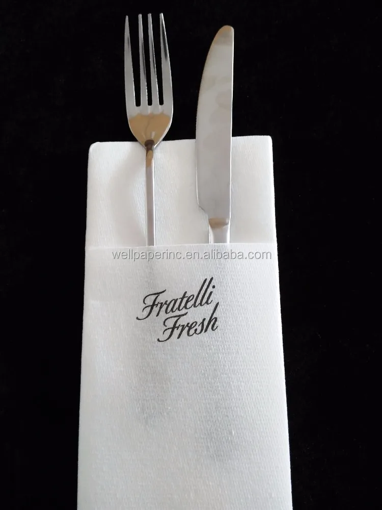 16 inch* 16 inch 1/8 fold Biodegradable disposable logo Printed Airlaid Cutlery bag Napkin