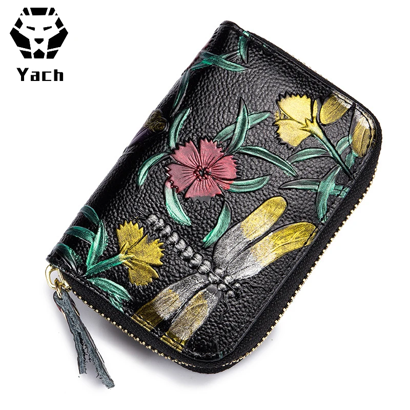 Large capacity handmade leather carving fashion design card holder hand zipper bag women long wallet ladies clutch purse