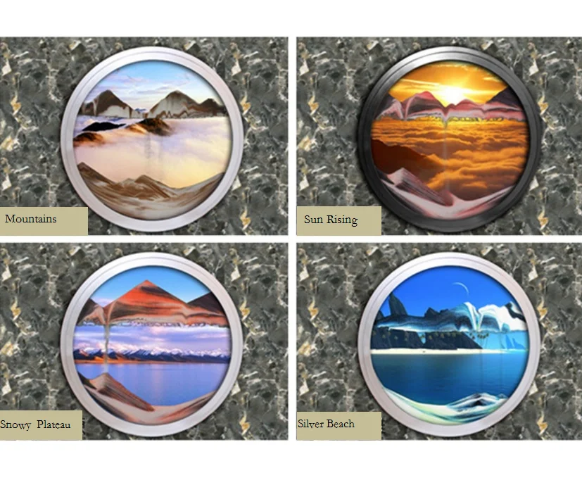 
Home Decoration 3D Round Glass Craft Wall Hanging Rotatable Moving Sand Art Picture 