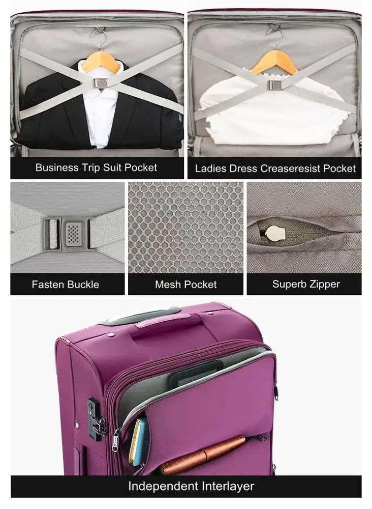 China Suppliers Big Volume Student Polyester Travel Trolley Bag Mecanum Wheels Boarding Luggage