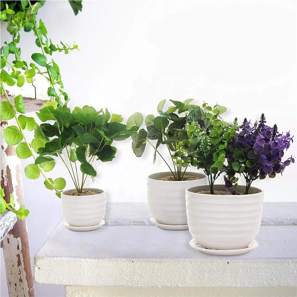 Set Of 3 Small To Medium Sized Round Modern Ceramic Pot