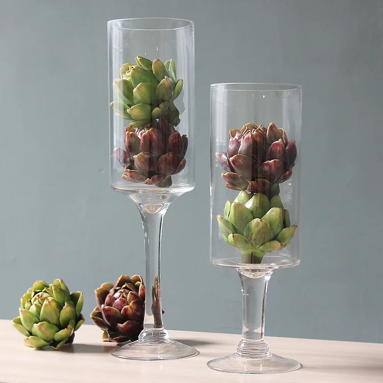Decoration tall cylinder glass flower vase with stem for home wedding table centerpieces