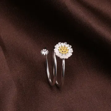 Azone wholesale S925 sterling silver ring daisy flower CZ stone twining ring for women