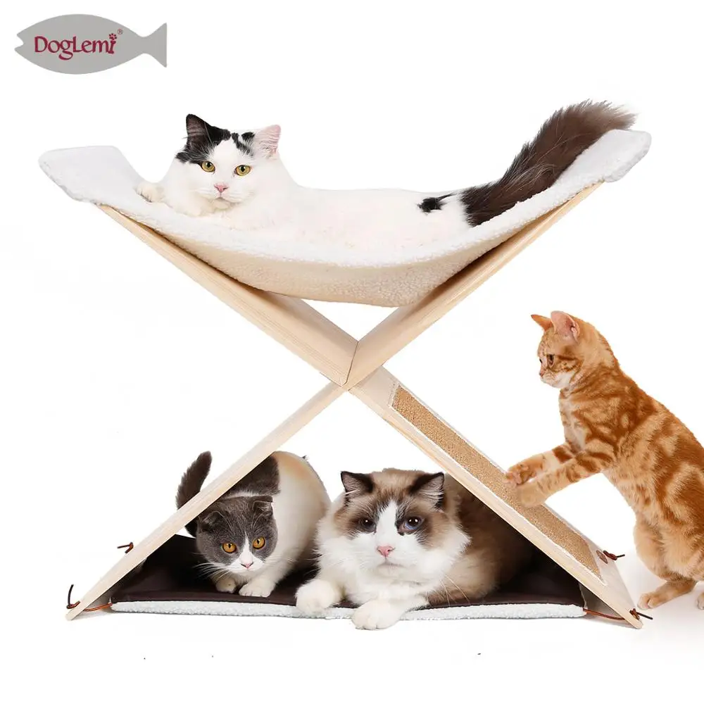 Nature Cat Beds Furniture Simple 2 Leve Furniture Cat Tree Solid Wooden Scratching Post Cat