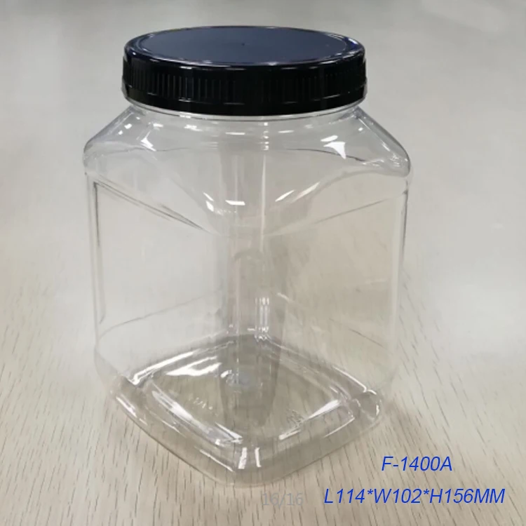 64 oz Clear Pet Plastic Square Pinch Grip Jar with 110mm screw top lid