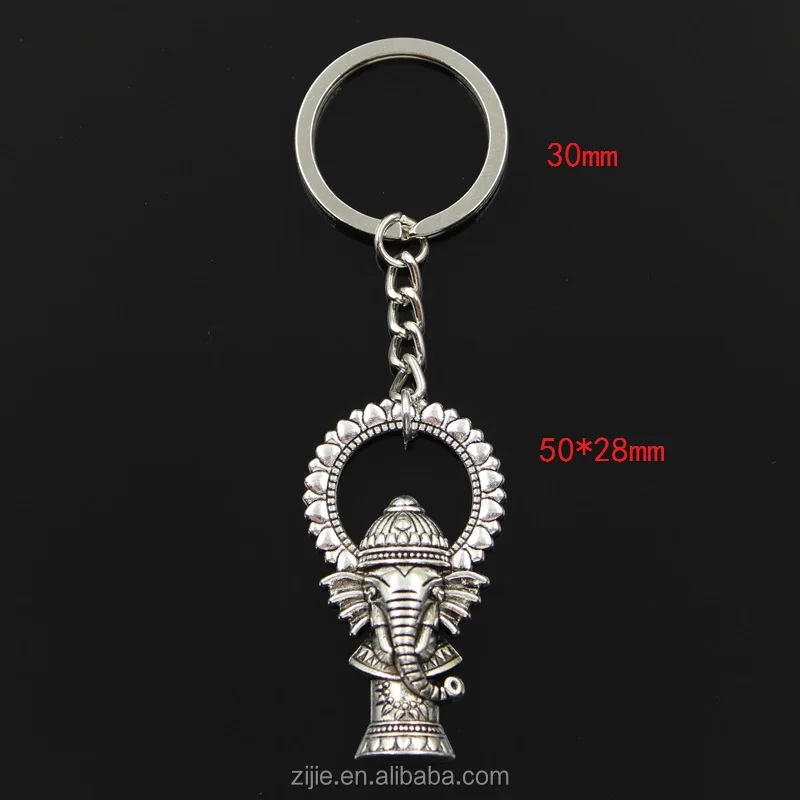 New fashion DIY men keychain 50*28mm Ganesha elephant buddha pendant Car Key Chain 30mm Ring Holder For Gift