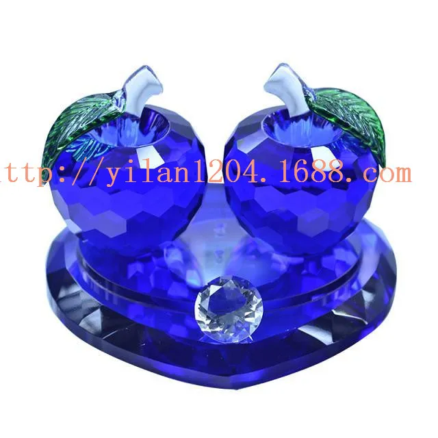 Wholesale Faceted Engraved Double Crystal Apples With Base Paperweight Valentine Day Present