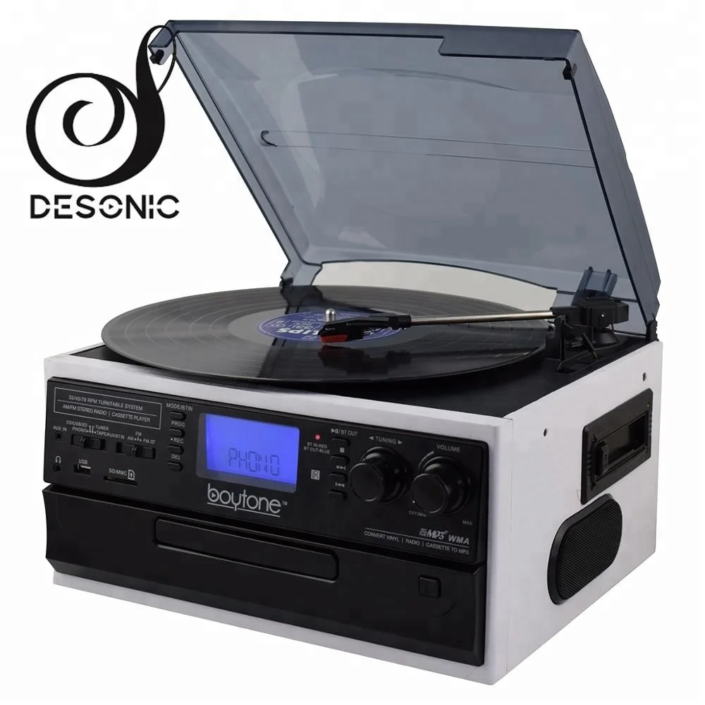 Desonic Record Player  USB SD encodingTurntable AM/FM Radio Cassette, CD Player, 2 built in speaker, Radio, Cassette