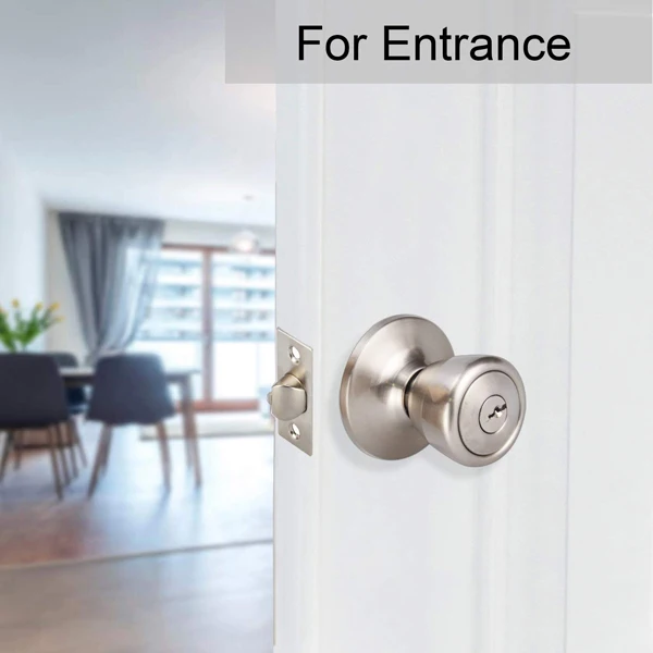 Entry/Exterior/Privcy/Passage/Dummy Knob Handle with Lock and Key Tulip Style Knob in Satin Nickel 576 Door Knob Lock