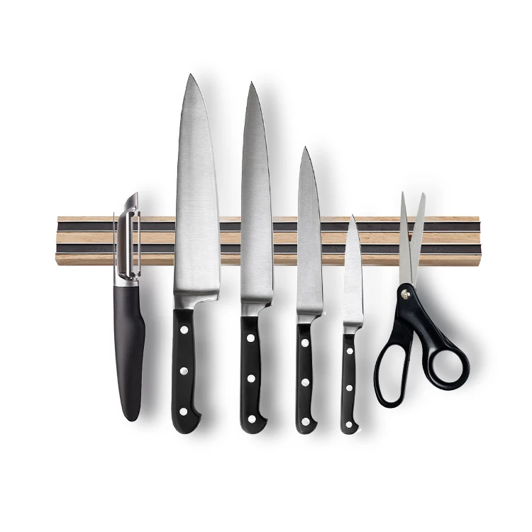 18 Inch rubber wood magnetic holder exposed rubber magnetic knife holder for wall