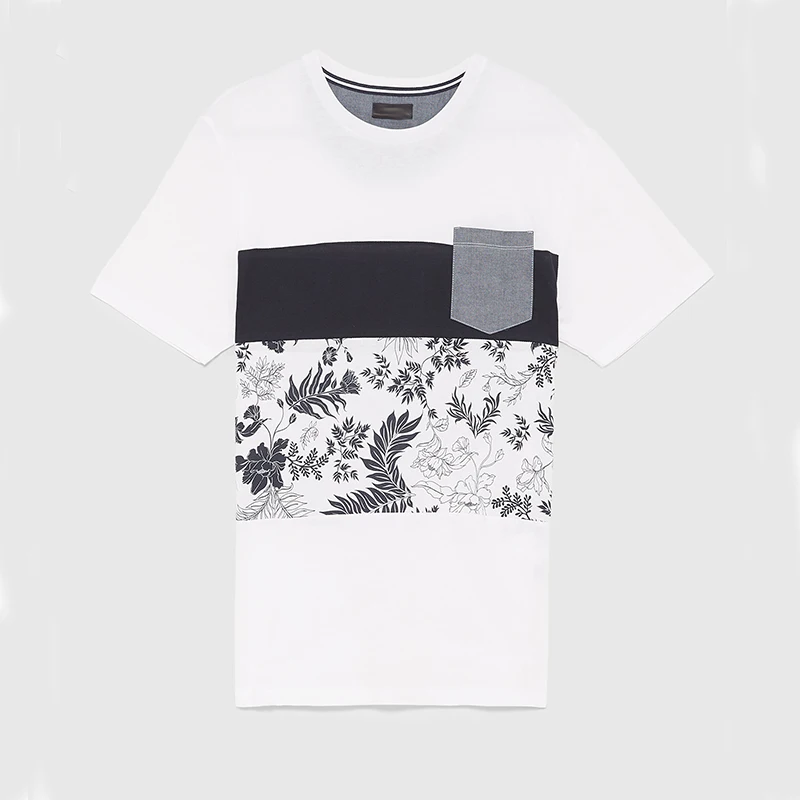 
New summer design Chest Pocket Spliced Panel Hawaii White Custom t shirt printing For man 
