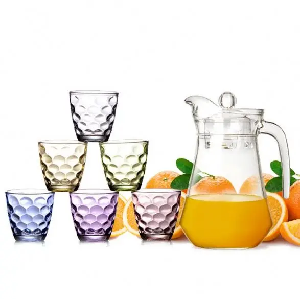 
wholesale glass jug set 1.3L glass jug with 300ml cups set for water juice 
