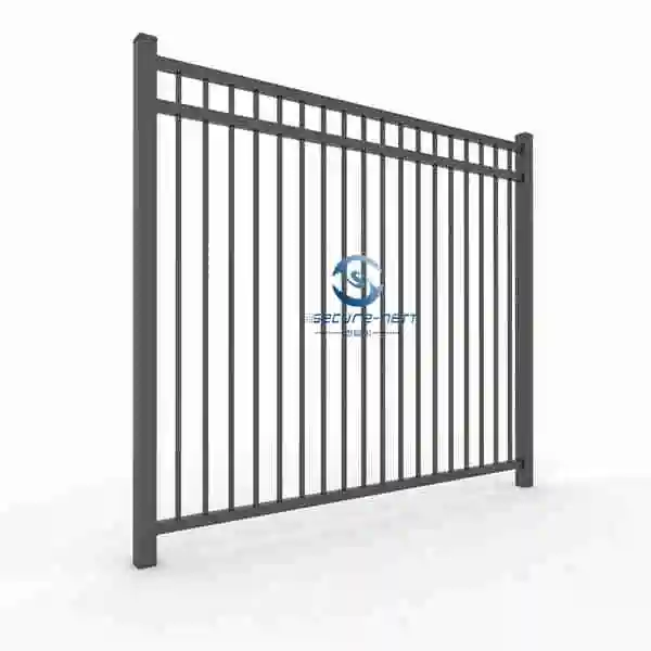 Wrought Iron Gate Mounted Between Stone Pillars Secure-Nett fence