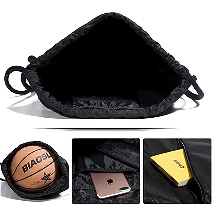 Custom logo premium sport backpack men,microfiber waterproof recycled nylon polyester drawstring backpack zipper bag