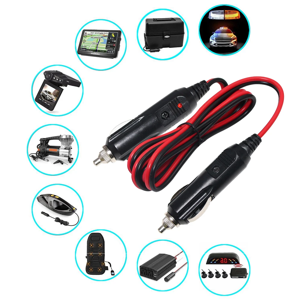 12 Volt Adapter Plug 12Voltage Male to male 12V 12ft Cable Car Tire Pump charger Cigarette Lighter