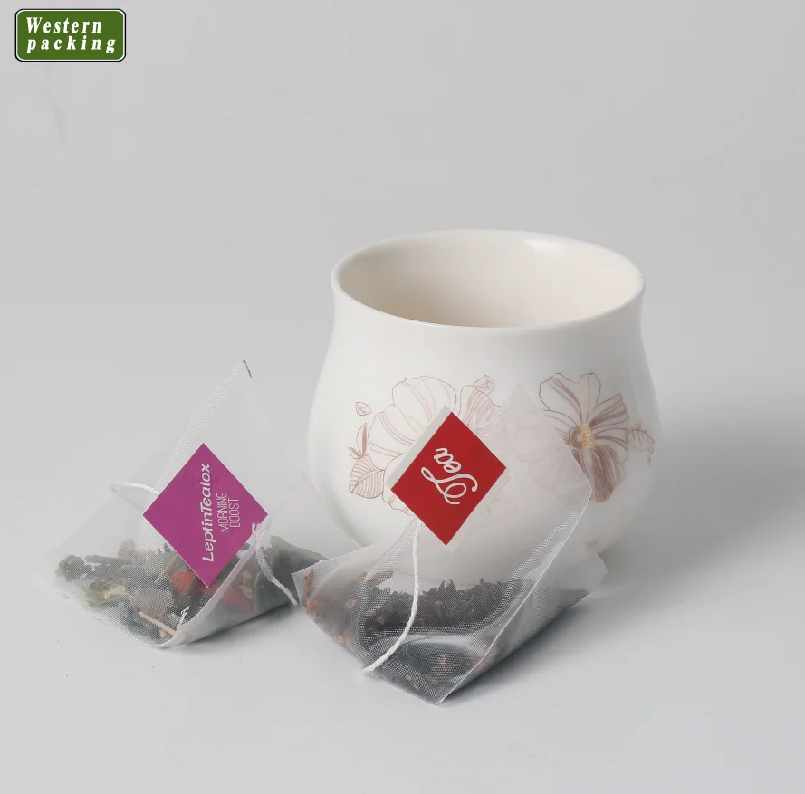 Triangle Shaped Teabag Nylon Mesh With String and label/tag