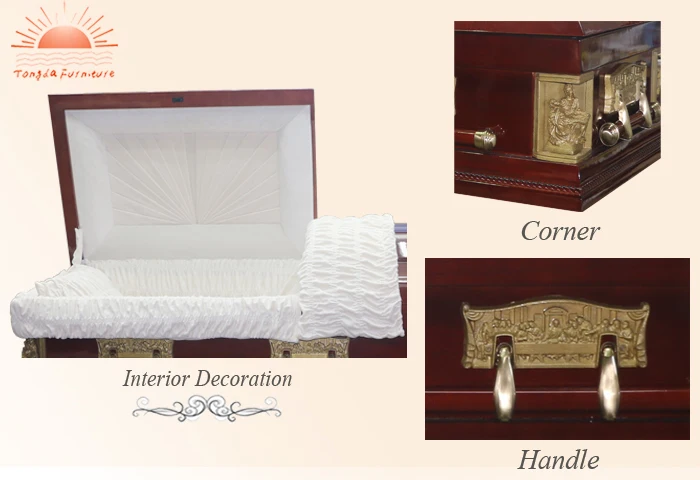 TD--A04 Funeral casket selected wooden casket with metal handles coffin