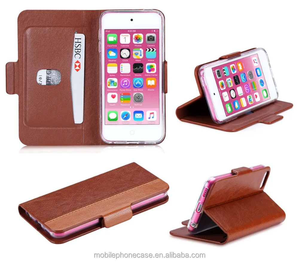 High Quality Smooth Touch Crazy Horse Pattern Wallet Card-Slot Pu Leather Cell Mobile Phone Case For Ipod Touch 6