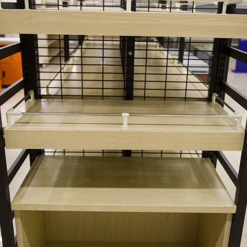 Supermarket rack steel shelf, wood rack/ wooden and steel display shelf