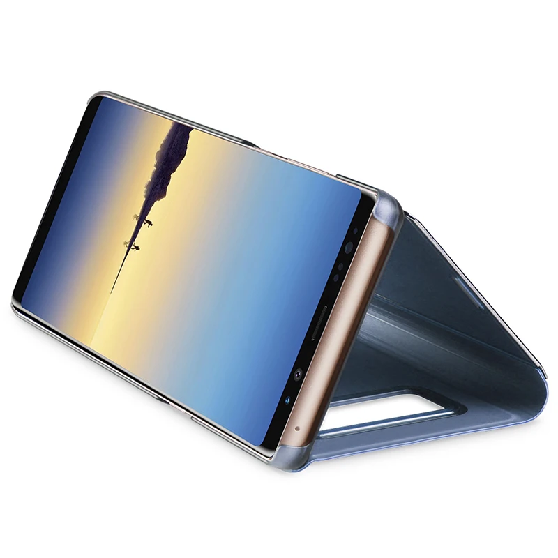 window view electroplating stand mobile phone cover for Samsung note 8 9 s8 s8 plus mirror Flip Phone case