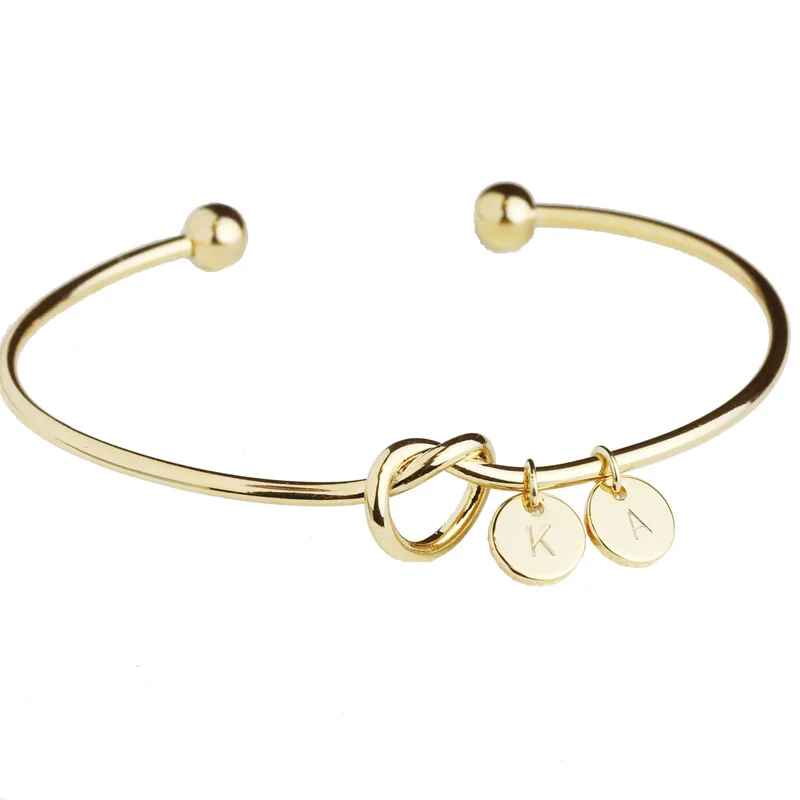 Customized Bijoux Women Jewelry 26 Initial Letters Disc Knot Bangle Bracelet
