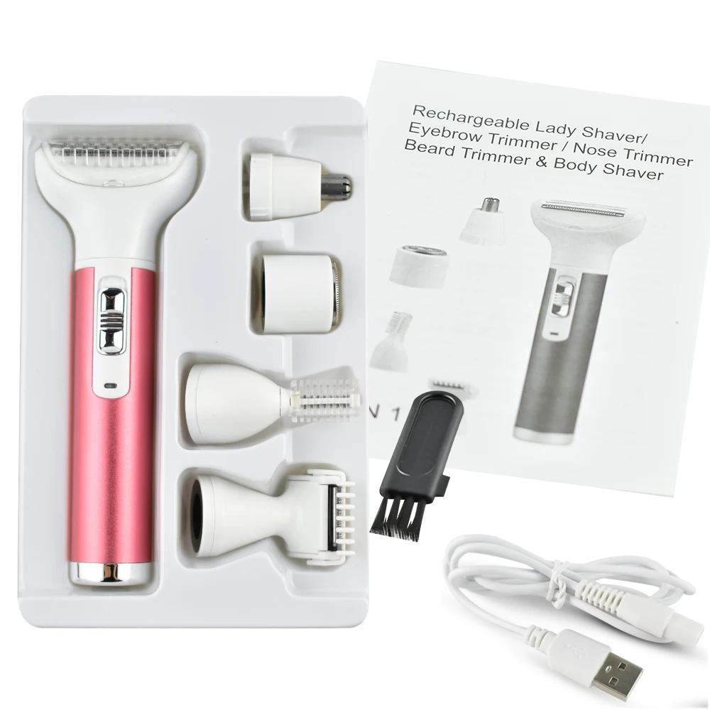 in stock factory price hair remover stock electric facial  trimmer 5 in1 lady shaver with USB charger