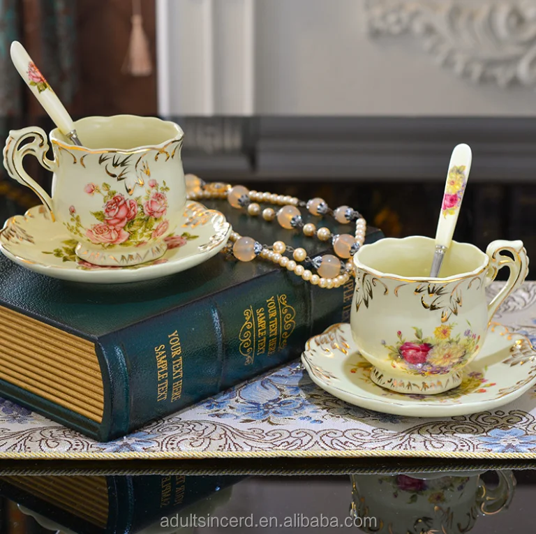 
British Royal Bone Rose / Peony Ceramic China Coffee Cups Set Lover Cups Porcelain Tea Cup and Saucer Gift 