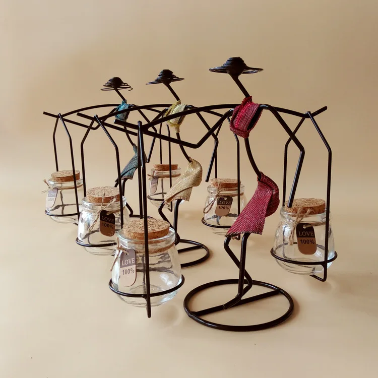 Sculpture Metal Wrought Iron Art Women Pudding Glass Jar Handicraft Home Decorations