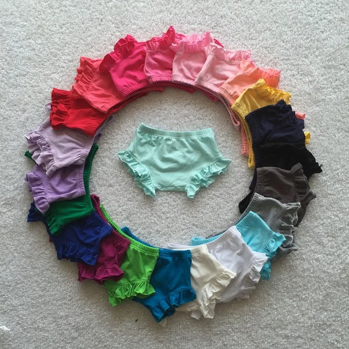 Лидер продаж 2020, однотонные шорты с оборками для маленьких девочек, оптовая продажа, летние детские мини-шорты для малышей