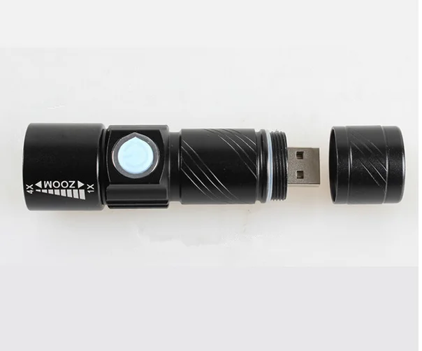 Mini Zoom Rechargeable Powerful USB LED Flashlight AC Lanterna For Outdoor Travel