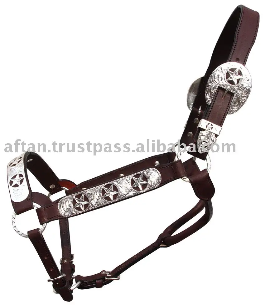 Western Leather Horse Halter On High Quality Indian Drum Dyed Leather with Brass Buckle,Cow Soft Padding