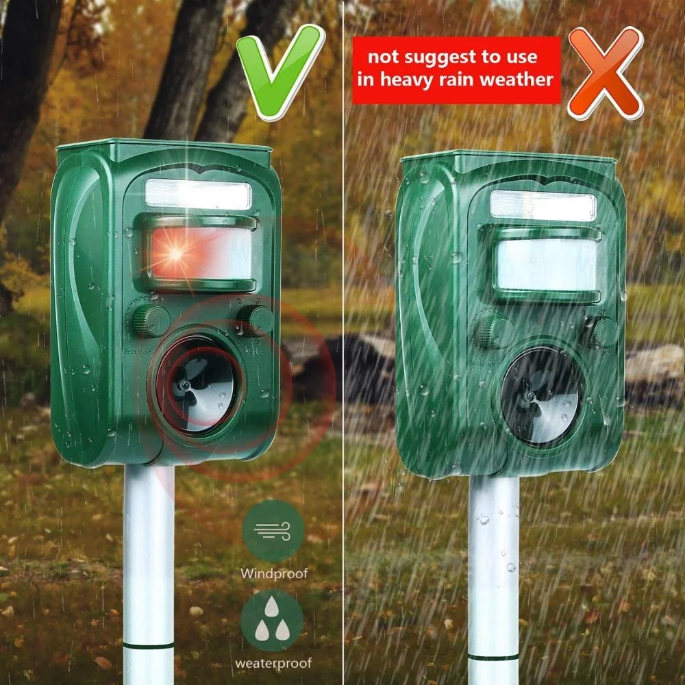 
GH-501 Solar Ultrasonic Animal repeller PIR bird bat pigeon device recharge battery powered dog cat raccoon Repeller for lawn 