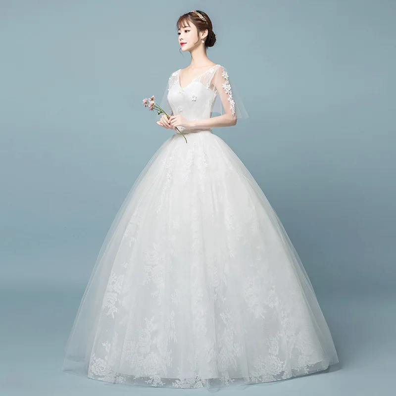 
HQ171 African Women Frocks and Dresses Sexy V-neck Bridal Gown Lace Vestido De Novia flora fairy wedding gown dress 