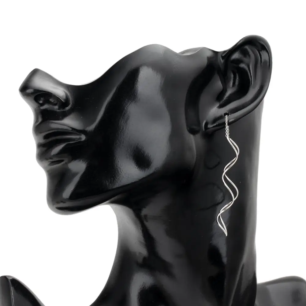 Top Quality Simple Spiral Ear Line Silver Color Pendant Earrings For Women Long Fashion Jewelry Wholesale E319