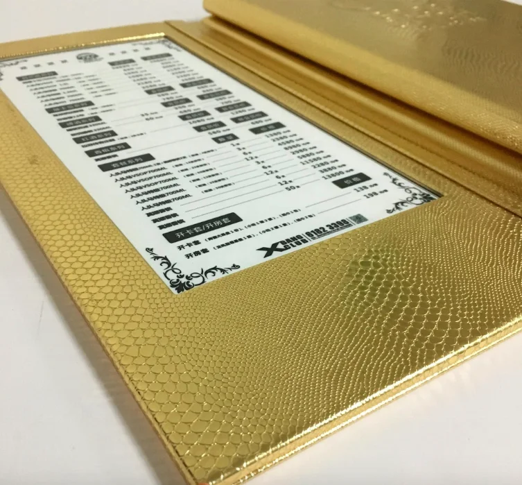 customized gold snake leather illuminated LED menu cover (Patent ZL201420483083.X, ZL201430306539.0)