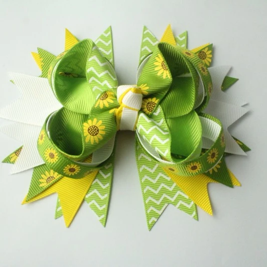 sunflower green ribbon hair bow