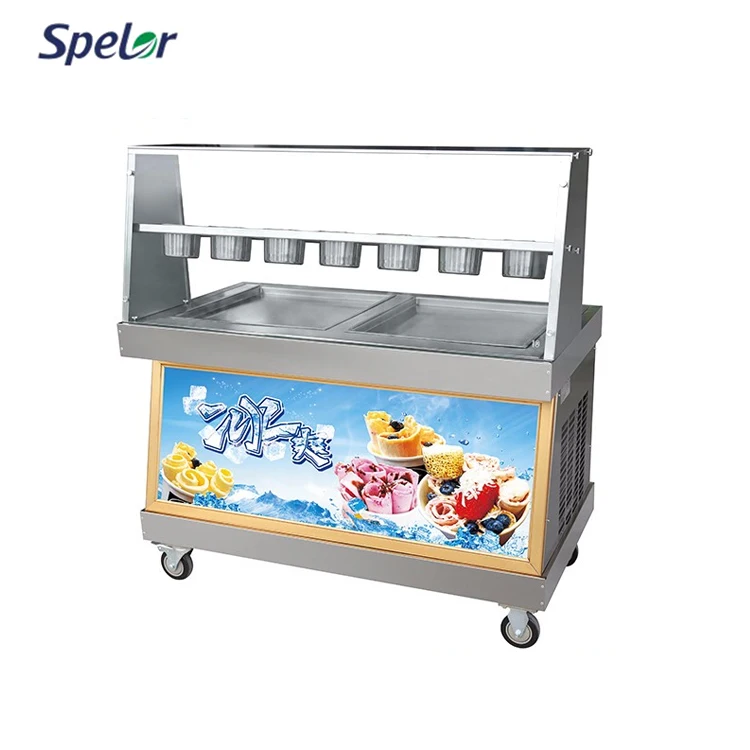 Energy Saving Commerical High Quality Thai Double Pan Fried Ice Cream Rolls Machine