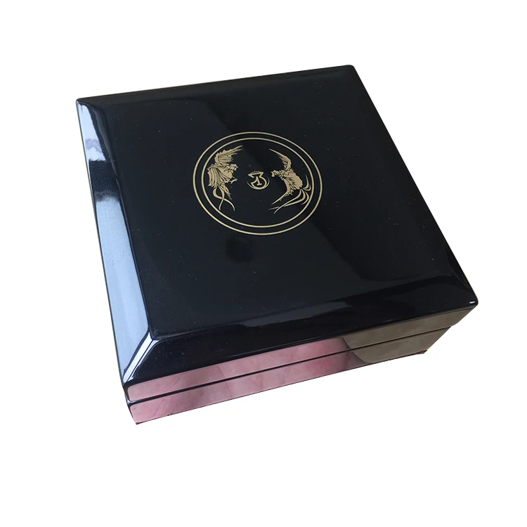 Luxury MDF Black varnish wooden jewellery wedding ring  lamp bracelet piano paint packaging jewelry box with LED light