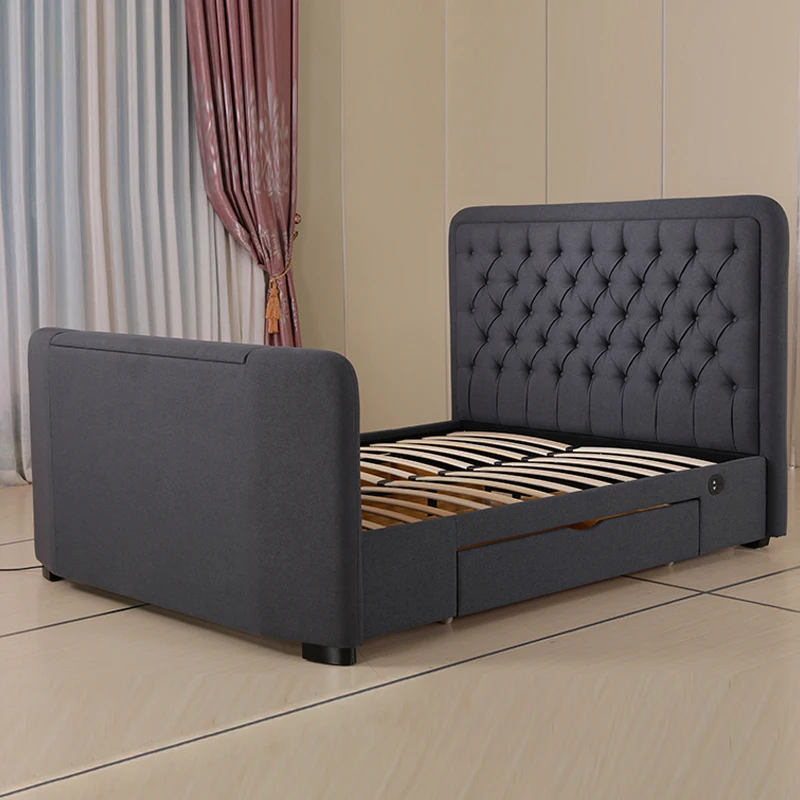 Тканевая рама для кровати, кожаная высокая кровать с ТВ-подставкой, Современная телевизионная кровать