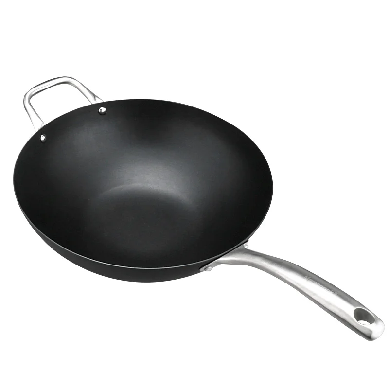 
2019 Hot Sell Chinese Big Black Non Stick Wear Resistant Carbon Steel Wok With Handle 