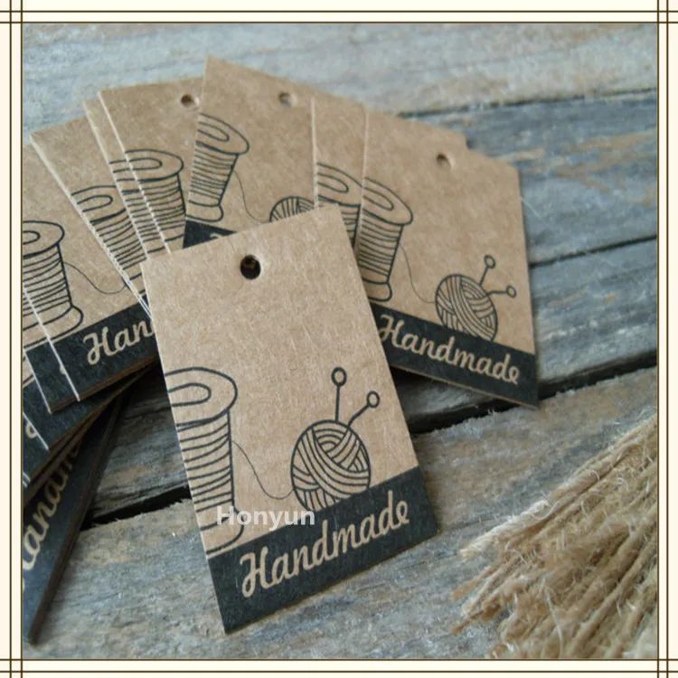 Factory Customized Printed Logo Craft Tags Small Brown Kraft Paper Hang Tags with String
