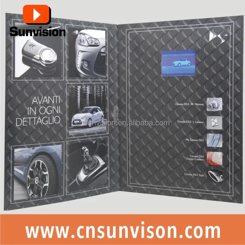 Sunvision accept custom order folded craft paper 7 inch TFT LCD display screen video brochure for advertising