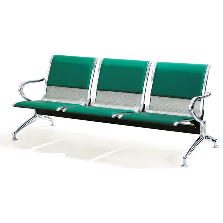 Public 3 seater  salon reception waiting metal chair metal bench for airport