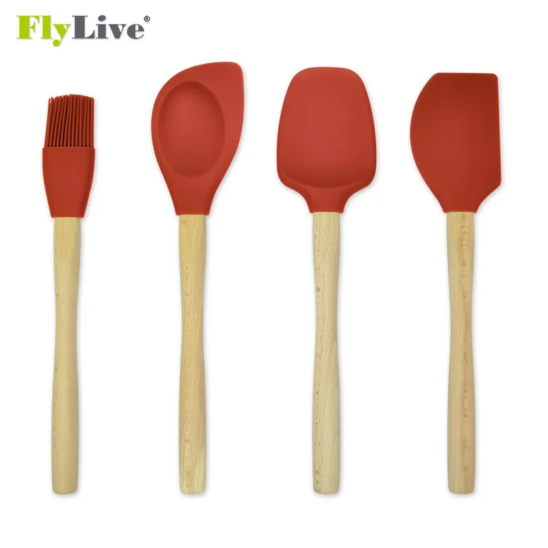 
Hot sale Multi-function Non-Stick Silicone Spatula and Spoon with Wooden Handle Kitchen Cooking Utensils 